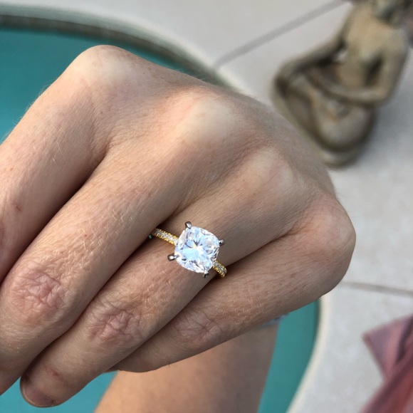 3ct Cushion Cut D, VVS1 Moissanite Pave Ring - Picture 8 of 15